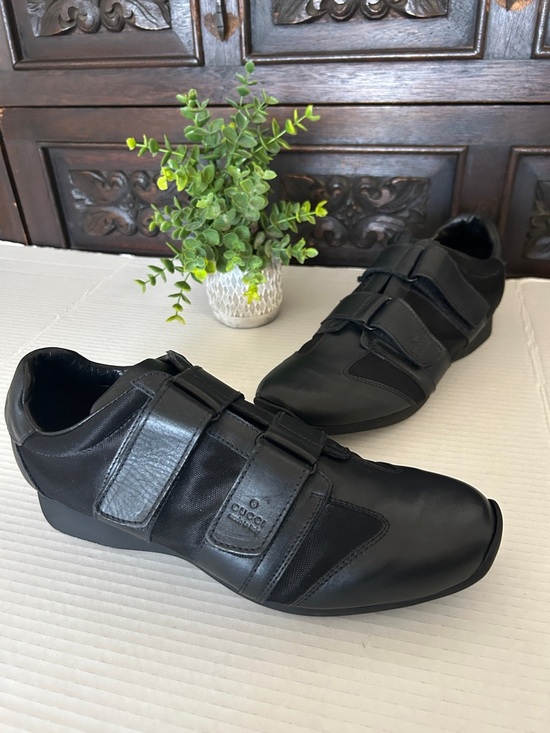 Gucci Other - Gucci Black Leather & Textile Velcro Slip-On Sneakers